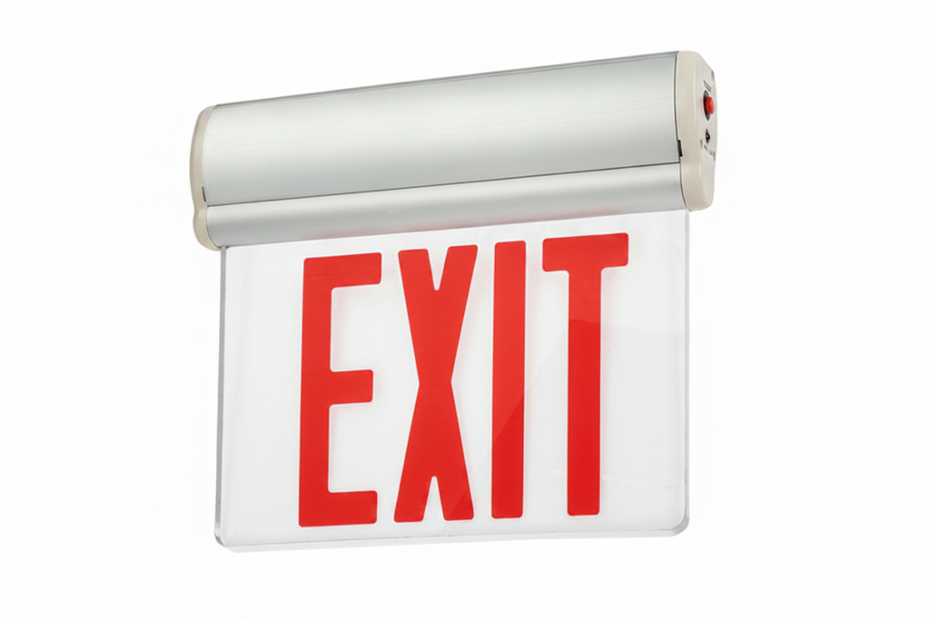 LED Edge-Lit Exit Sign Aluminum Housing Double Face - Red Letters