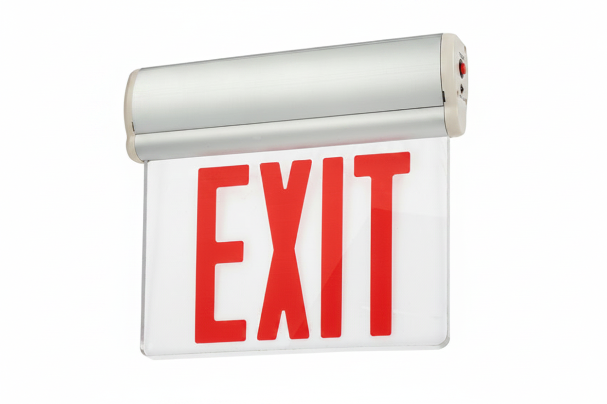 LED Edge-Lit Exit Sign Aluminum Housing Single Face - Red Letters