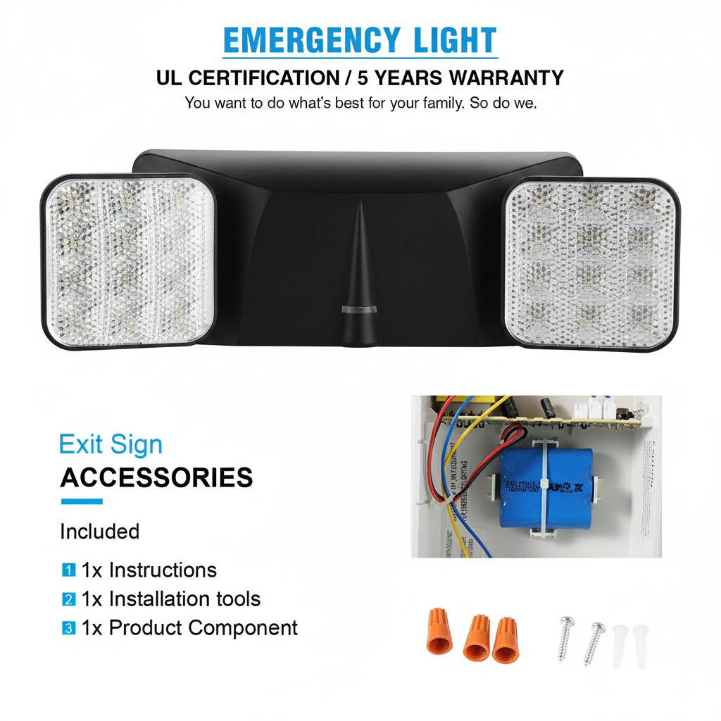 LED Dual Head Emergency Light, Black