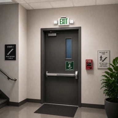 LED Exit Emergency Combo with Dual Square Lights - Green Letters