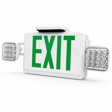 LED Exit Emergency Combo with Dual Square Lights - Green Letters