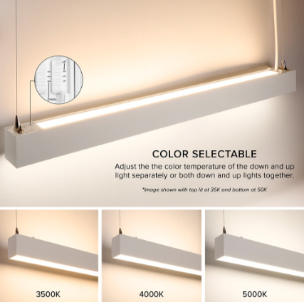 LED 4FT Suspended Linear Up Down Light - Selectable Wattage and CCT - White