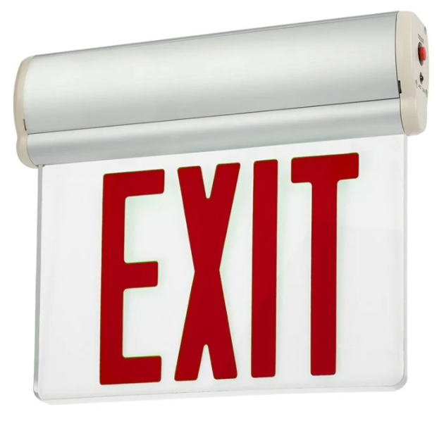 LED Edge-Lit Exit Sign Aluminum Housing Double Face - Red Letters