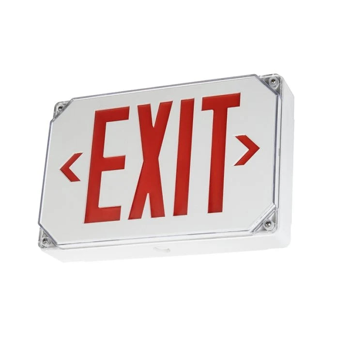 LED Outdoor White Emergency Exit Sign, Red Letter