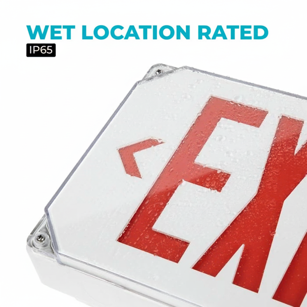 LED Outdoor White Emergency Exit Sign, Red Letter